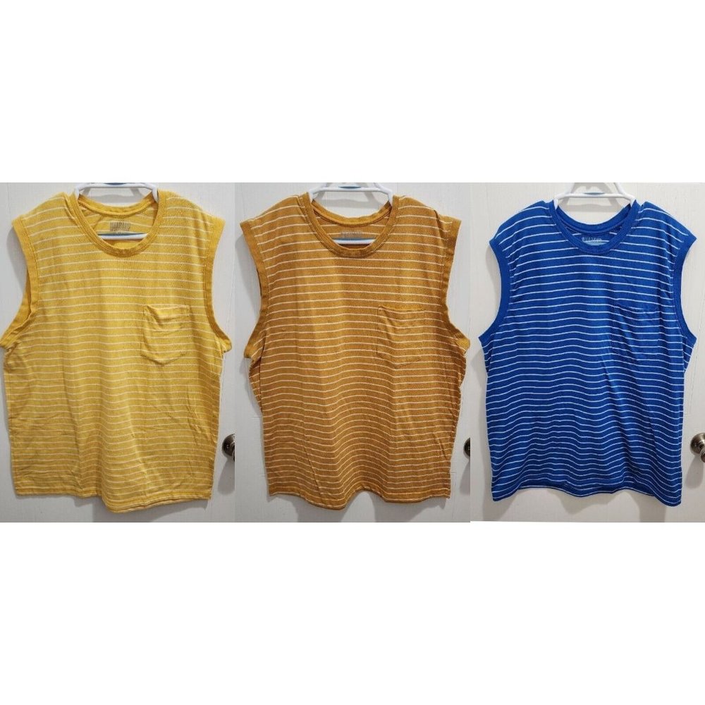 x3 Haband Yellow Orange Blue Crew Neck Striped Tank Tops Summer Beach Size XL